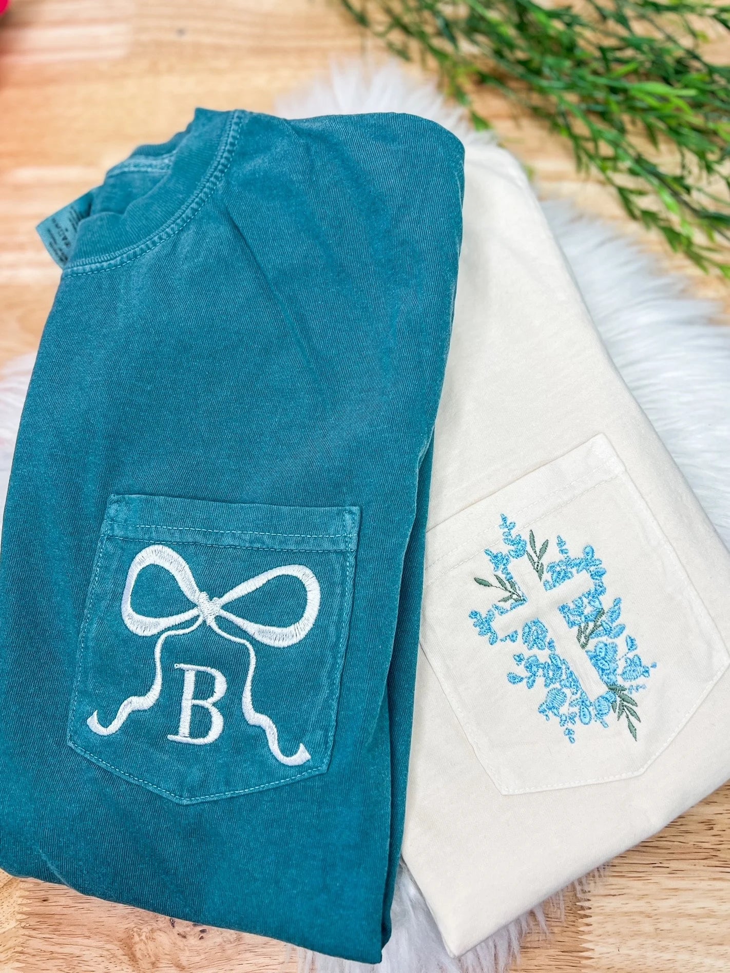 Floral Cross Embroidered Pocket Tshirt