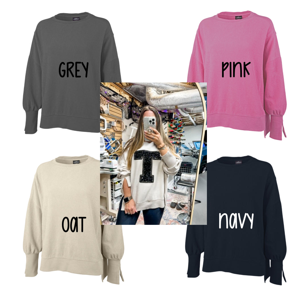 Sequin Varsity Letter Crew