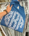 Blue Floral Embroidered Monogrammed Crewnecks