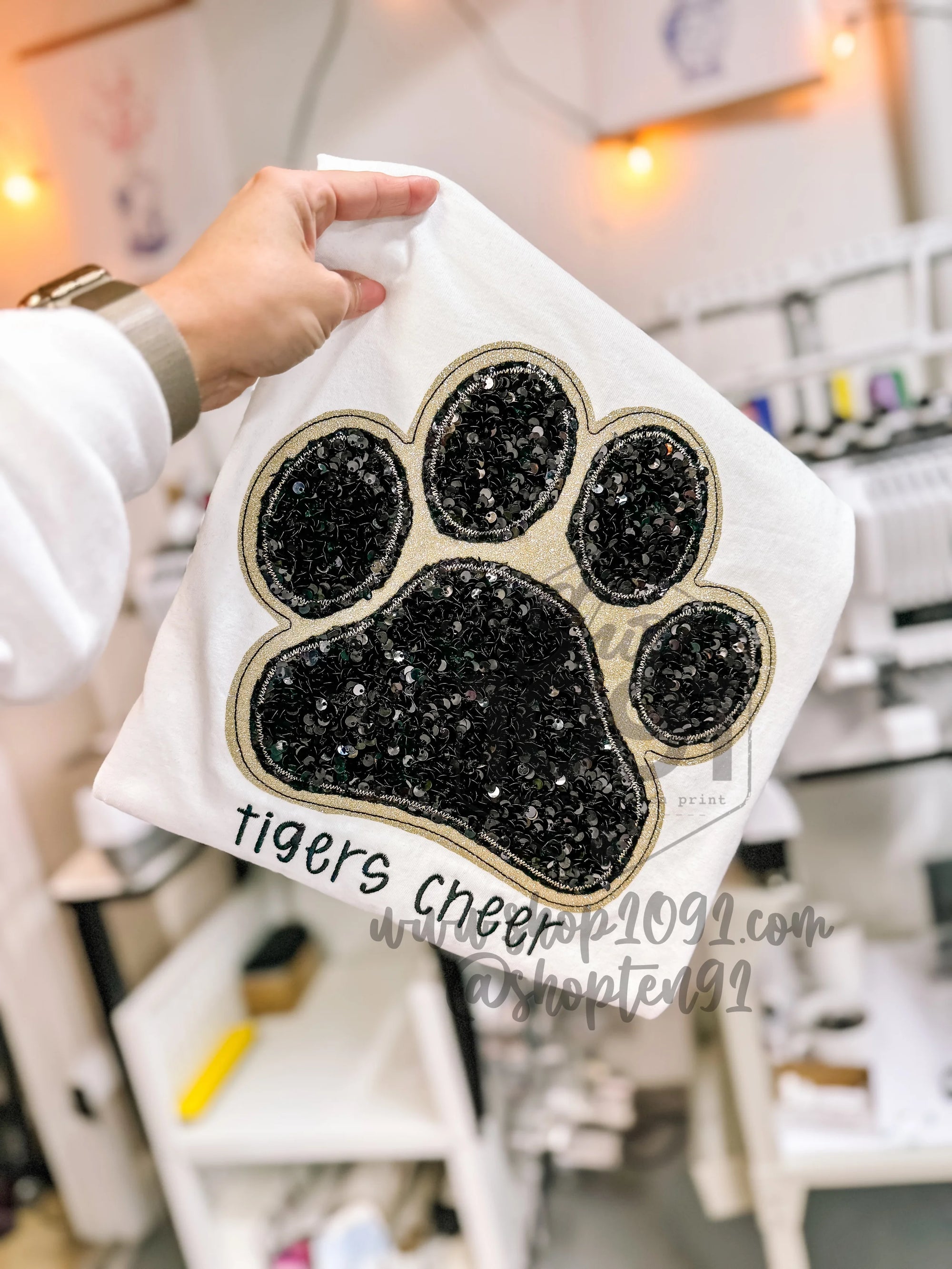 Sequin Paw Print Crew